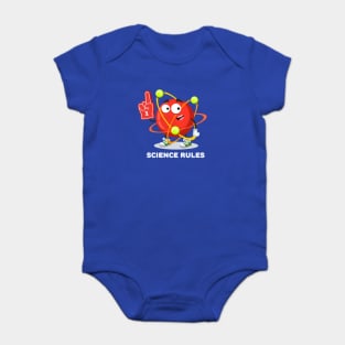 cartoon atom character mascot with the number 1 one sports fan hand glove SCIENCE rules Baby Bodysuit